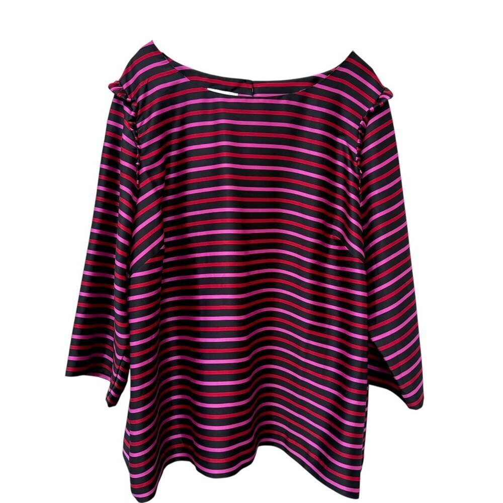 RSVP by TALBOTS Stripe Blouse Womens Plus Size 24W Black Red Pink Ruffle